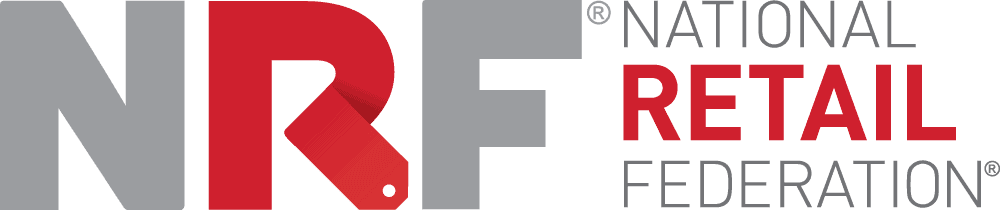 Logo of the National Retail Federation featuring the letters "NRF" in red and gray, accompanied by the words "National Retail Federation" in gray and red.