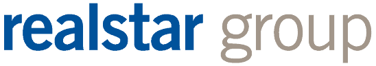 Logo of Realstar Group with the words "realstar" in blue and "group" in gray lowercase letters on a transparent background.