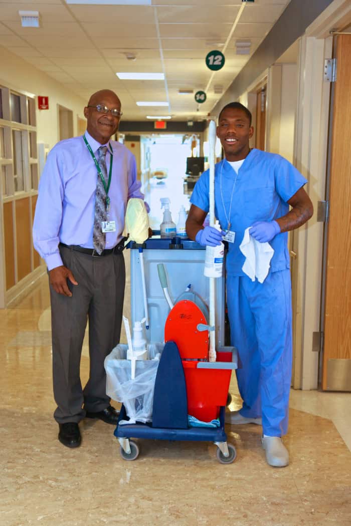 Project Search graduate Hakkem Smalls with Christiana Care Environmental Services Manager