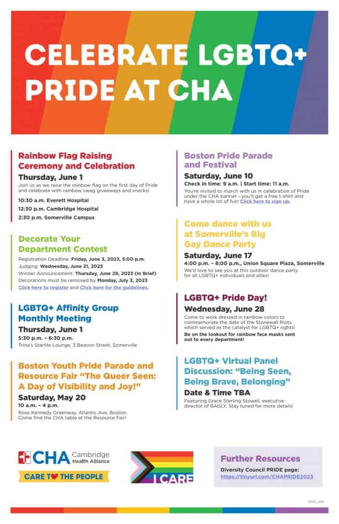 Cambridge Health Alliance Pride Month Event Flyer
