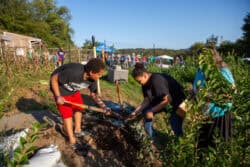 A neighborhood family planting seeds during the Fall Harvest Festival hosted by Carilion Clinic at Morningside Urban Farm. Photo courtesy of Carilion Clinic.