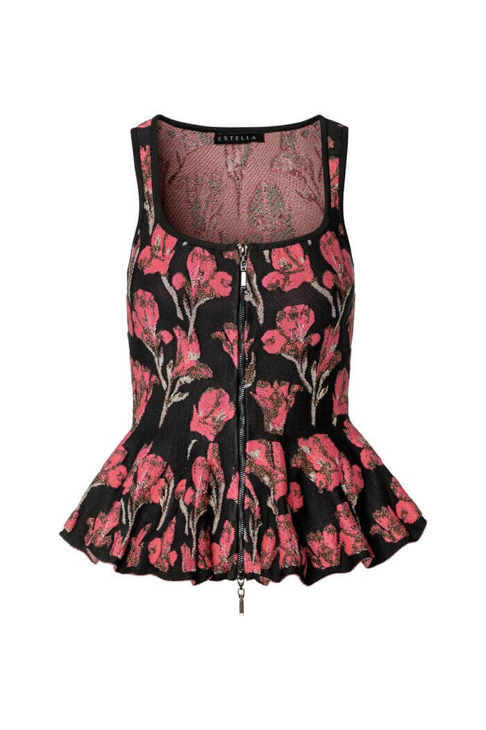 EMV26-162 TOP CORSELET JACQUARD PRETO Top Corselet em Tricot Jacquard