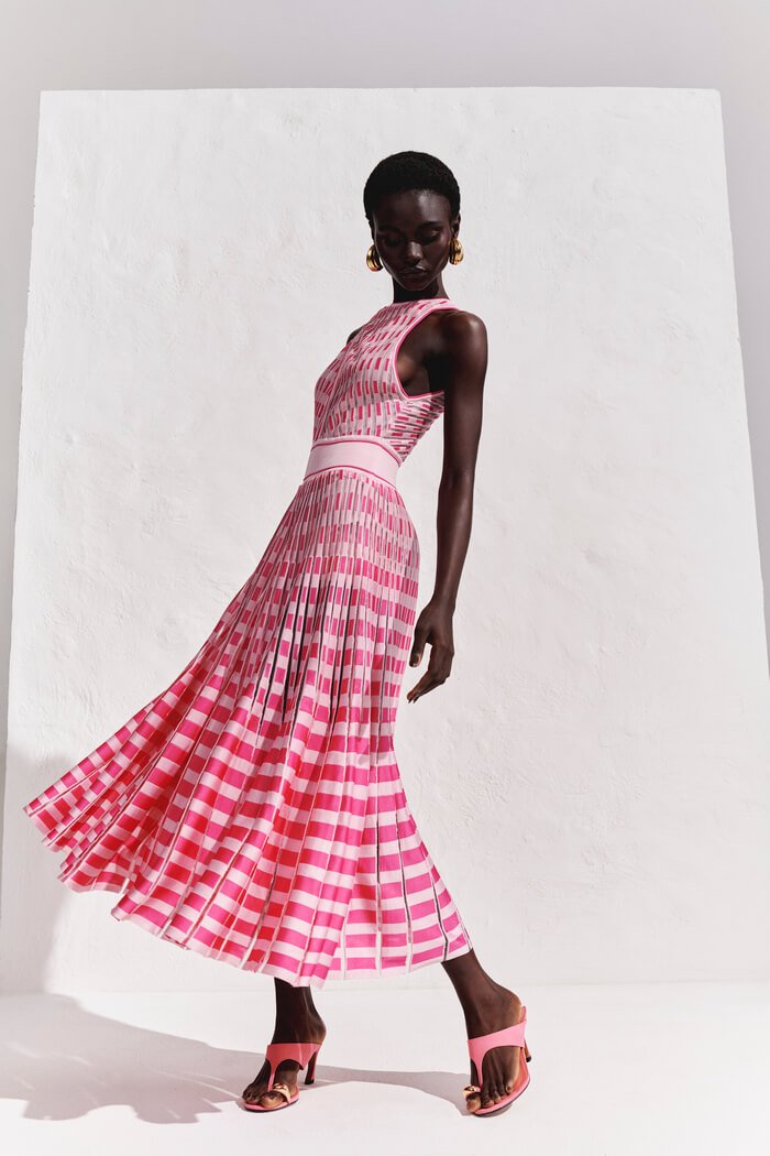 Vestido Midi Plissado Listras Bicolor - Imagem 3