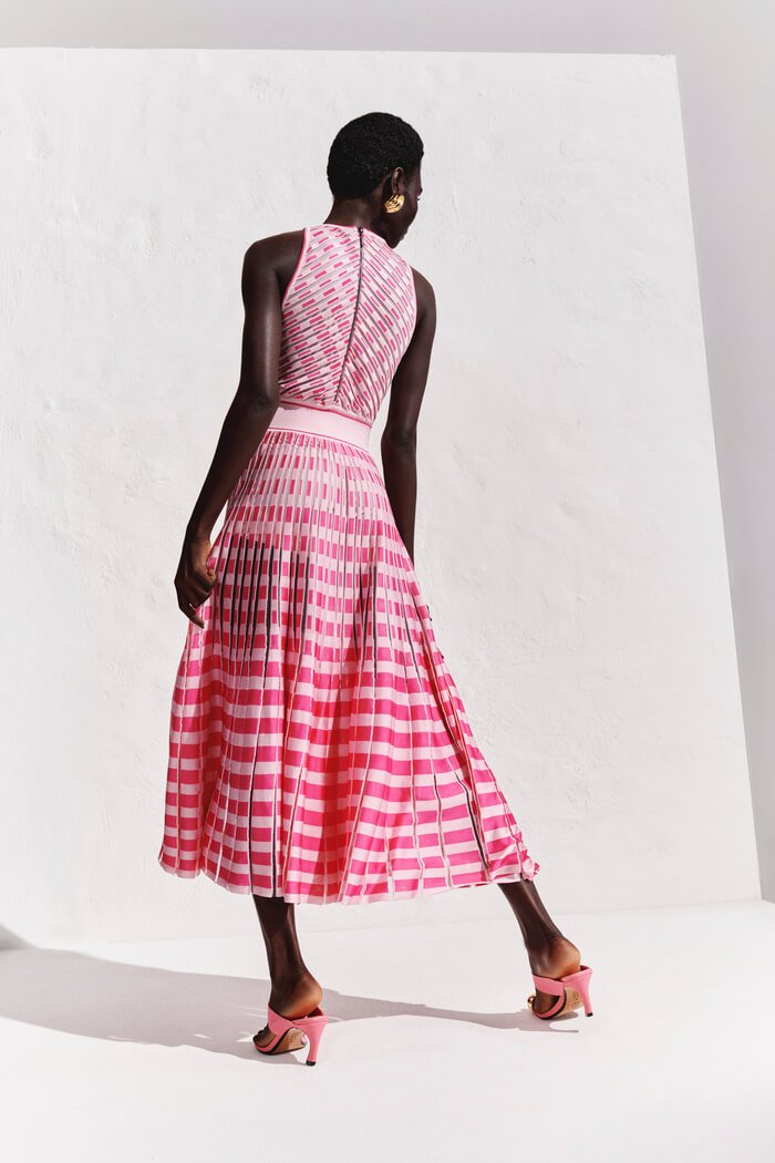 Vestido Midi Plissado Listras Bicolor - Imagem 2