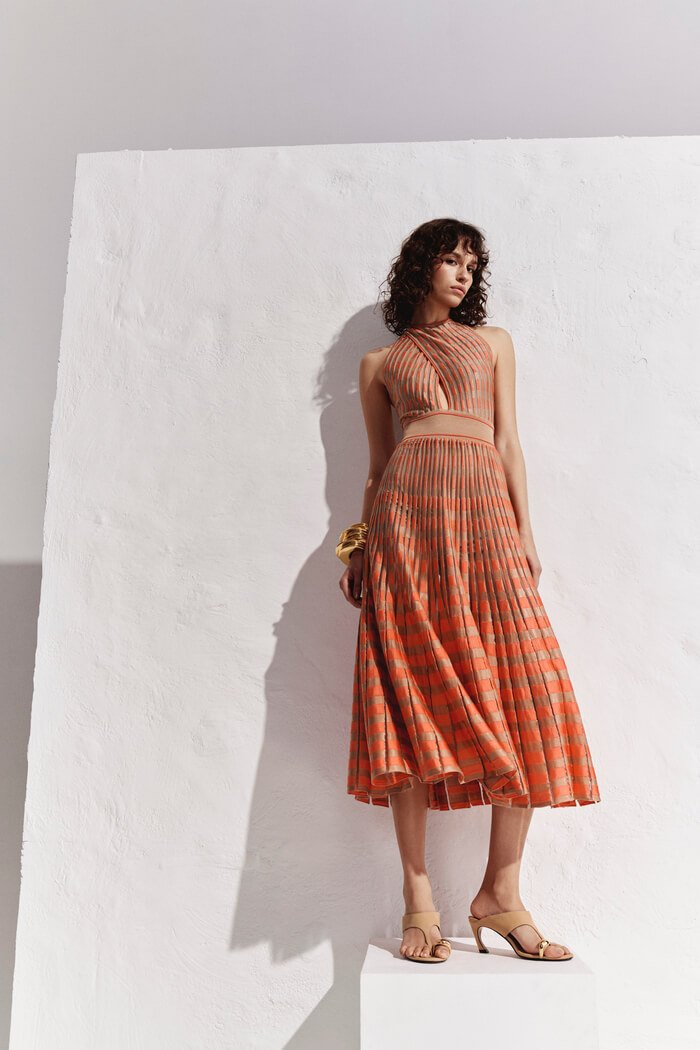 Vestido Midi Plissado Listras Bicolor - Imagem 7