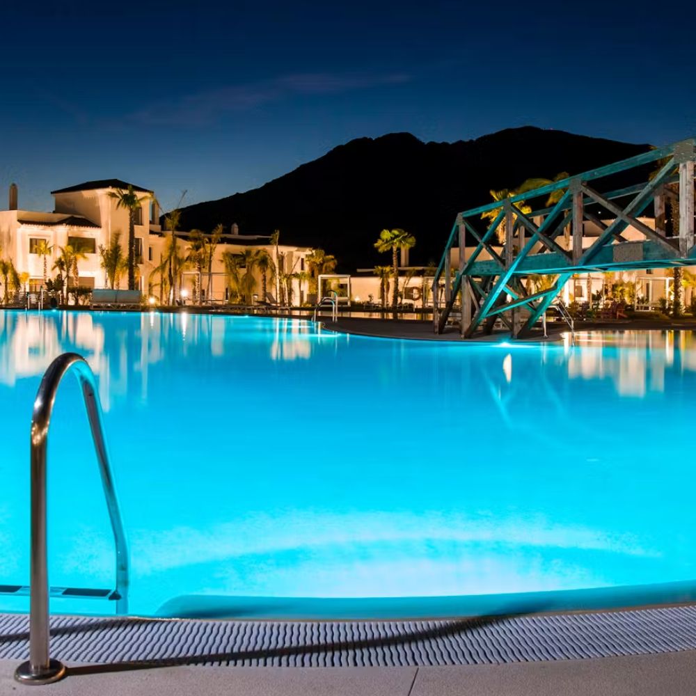 Resort pool at night