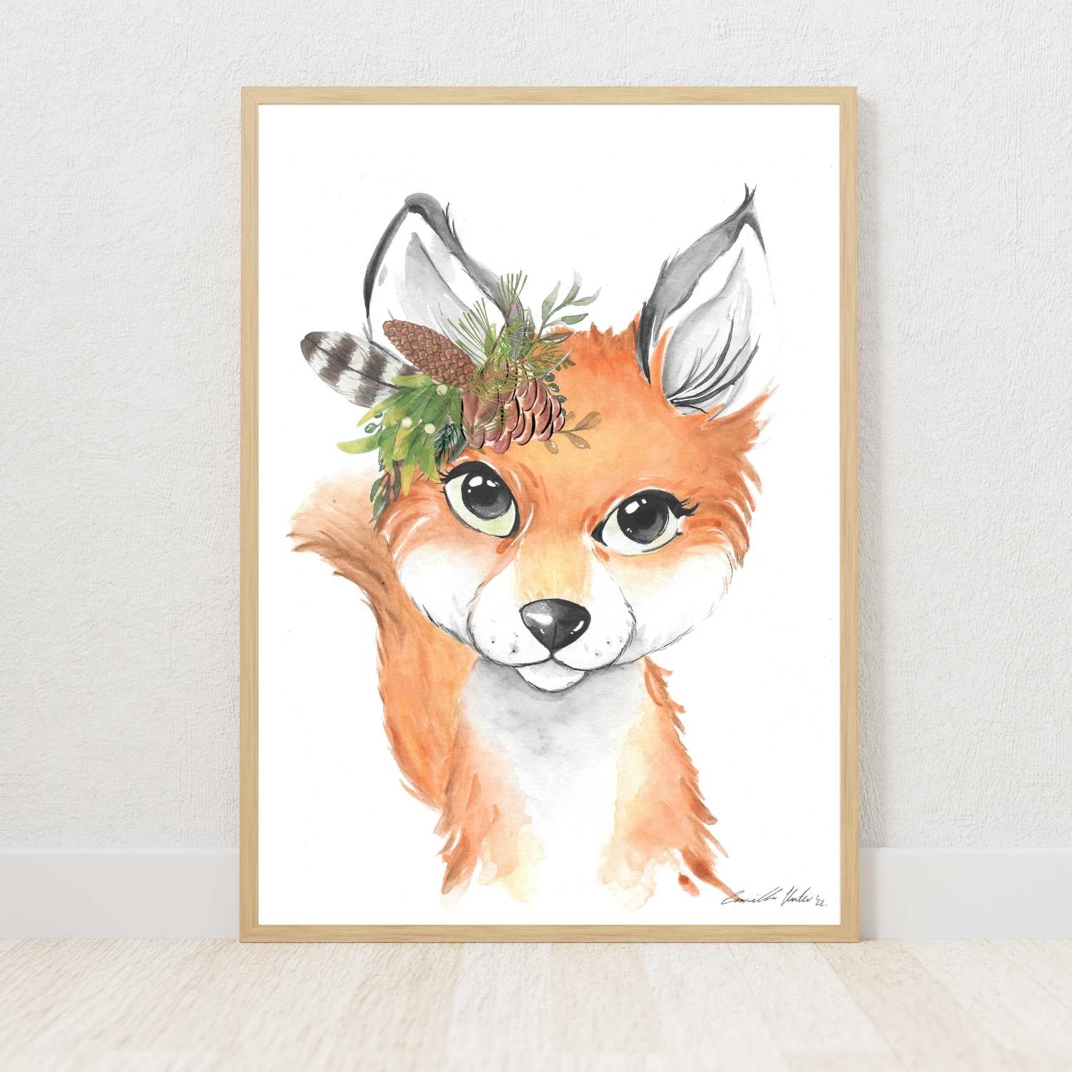 Woodlands boy fox watercolour nursery art print on Fabriano paper by Euphoria Artwork