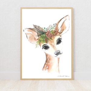 Woodlands boy deer watercolour nursery art print on Fabriano paper by Euphoria Artwork