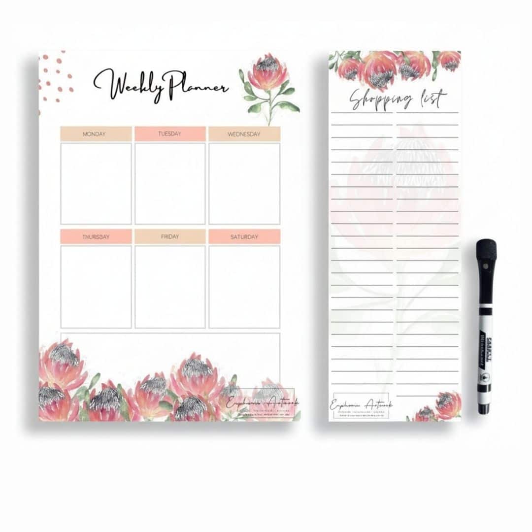 Dry Erase Fridge Weekly Planner & Shopping list Set - Protea - Image 5