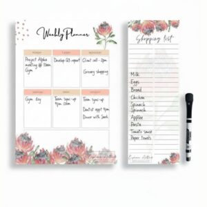 Dry Erase Fridge Weekly Planner & Shopping list Set - Protea