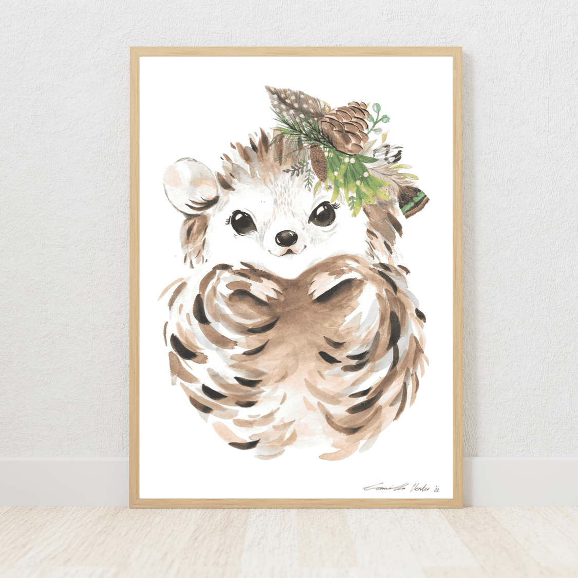 Woodlands boy hedgehog watercolour nursery art print on Fabriano paper by Euphoria Artwork