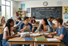 Later school start: Students engaged in classroom discussion.