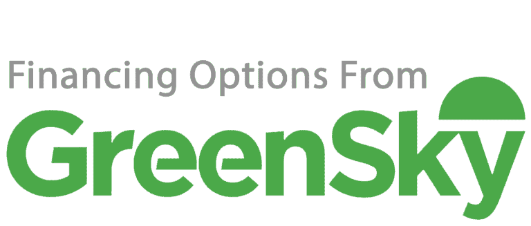 Text logo reads "Financing Options From GreenSky" with a green color scheme, highlighting tailored financing plans.