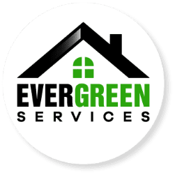 Logo of Evergreen Services featuring a stylized house roof with a green window above the text.