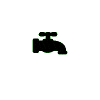 Black silhouette of a water faucet on a green background.