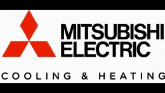 Mitsubishi Electric logo with red emblem on left and text "Mitsubishi Electric Cooling & Heating" on right.