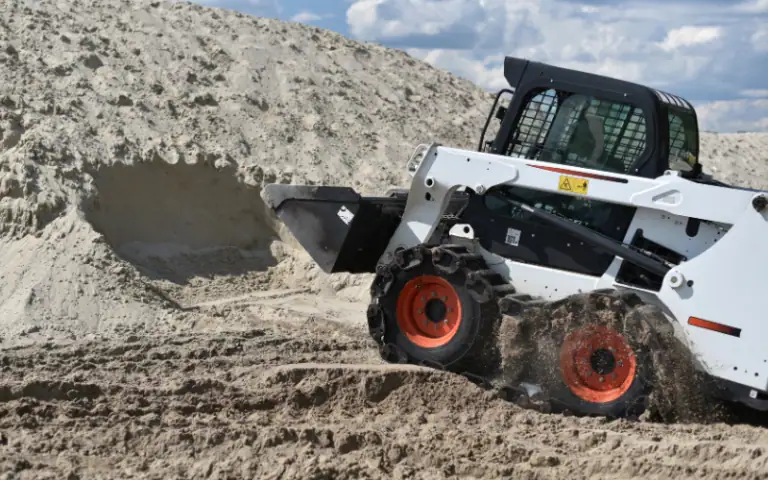 Image comparing skid steers and backhoes at a construction site.