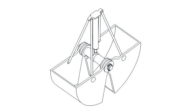 Line drawing of clamshell buckets