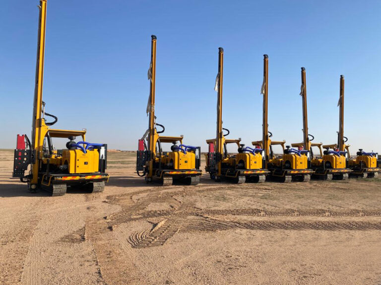 EVERSTAR: Solar pile drivers on construction site.