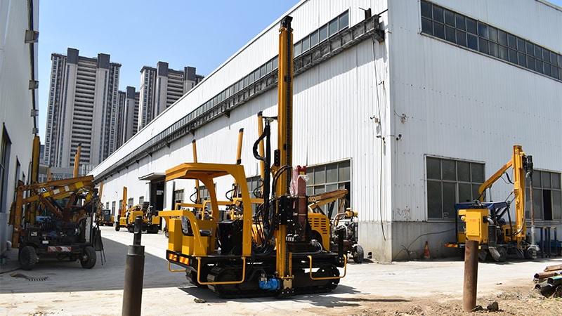 Everstar Solar Pile Driver driving piles on hard ground