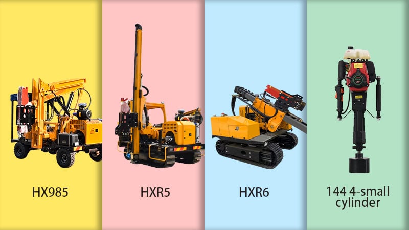Different types of mini pile drivers, HX985, HXR5, HXR6, 144 4-small cylinder.