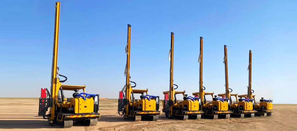 EVERSTAR: Solar Pile Drivers On Conatruction Site.