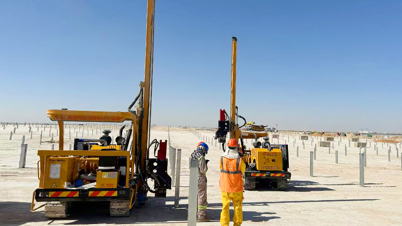 EVERSTAR: Solar pile drivers on construction site.