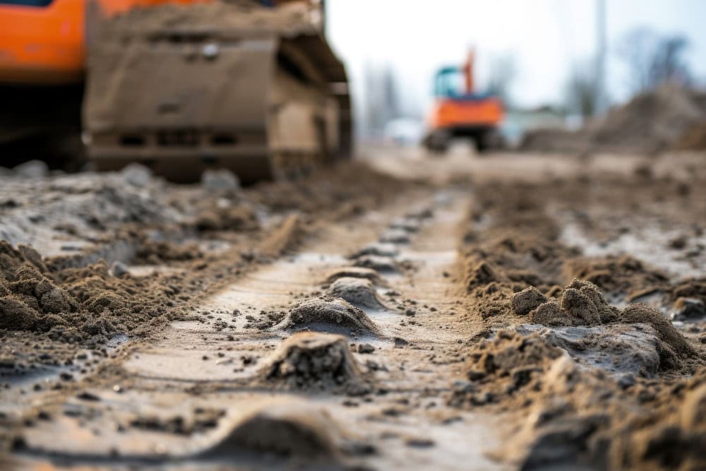 Construction site scene with loader backhoe