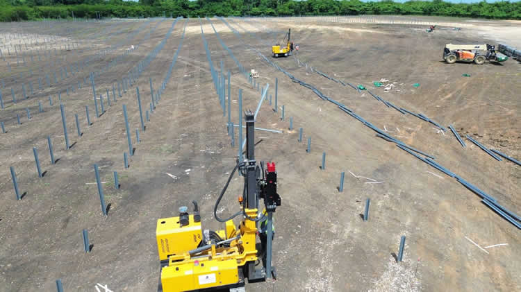 EVERSTAR: Solar pile drivers on construction site.