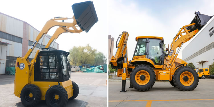 Backhoe vs skid steer, two essential pieces of construction equipment.