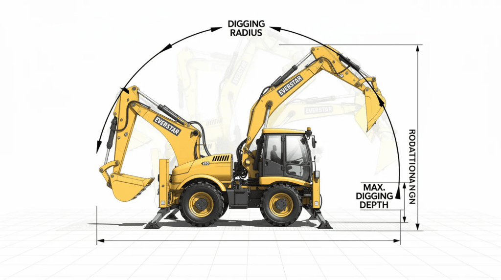 Backhoe loader, showcasing its powerful digging capabilities