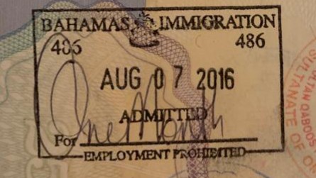 Bahamas Arrival Stamp for UK Passport Visa Free countries