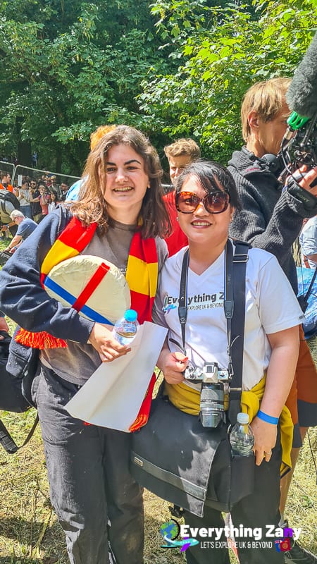 Ryazan Tristram with Delaney Irving Female Cheese Rolling Winner from Canada