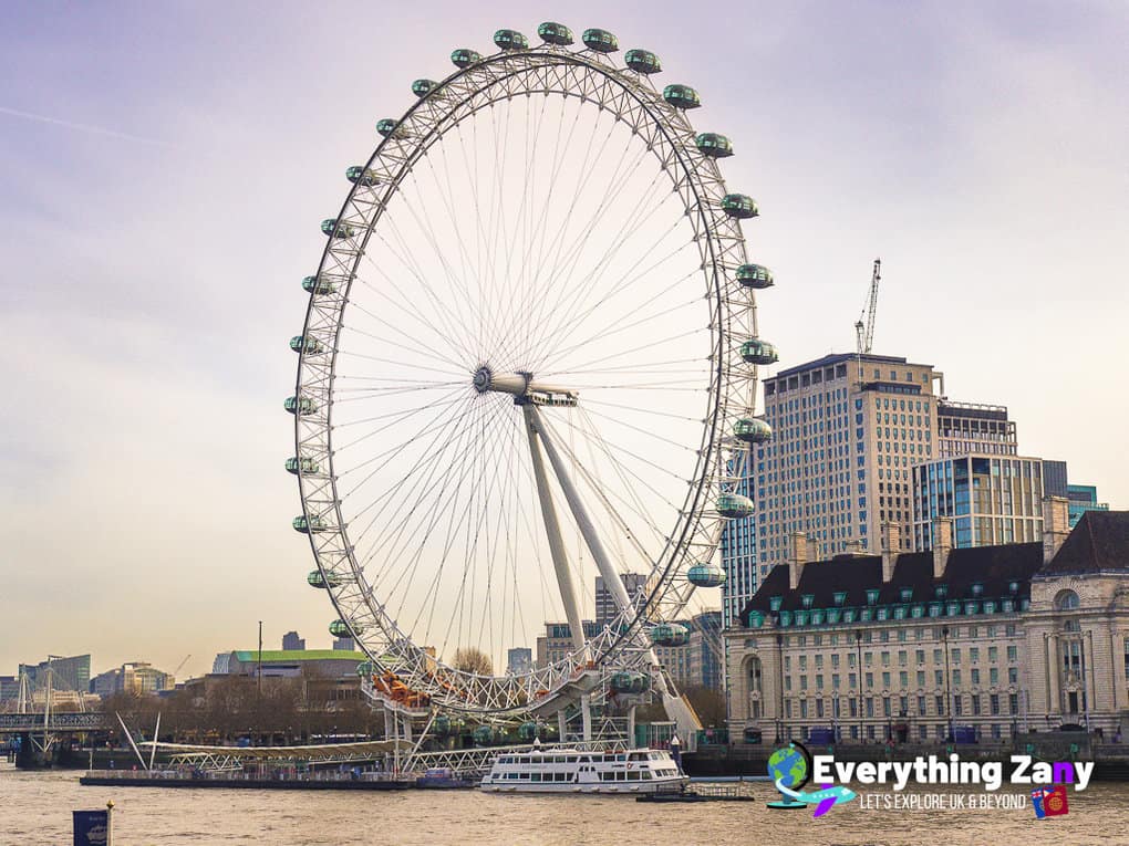 London Eye and River Thames in London, UK