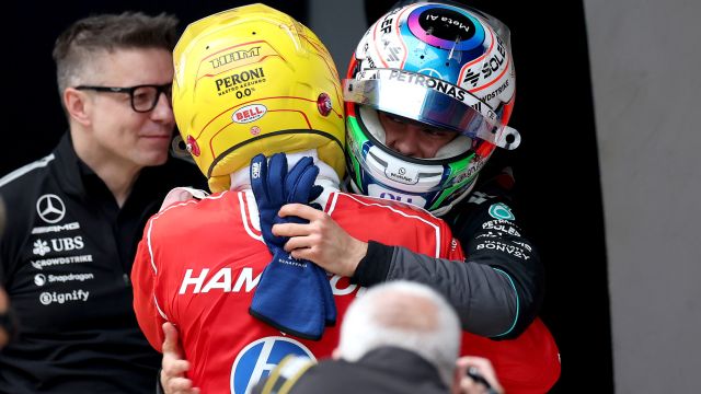 Chinese Grand Prix, Sunday, Getty Images SHANGHAI, CHINA - MARCH 15: Race winner Andrea Kimi Antonelli of Italy and Mercedes AMG Petronas F1 Team and Third placed Lewis Hamilton of Great Britain and Scuderia Ferrari congratulate each other in parc ferme during the F1 Grand Prix of China at Shanghai International Circuit on March 15, 2026 in Shanghai, China. (Photo by Dom Gibbons/LAT Images)