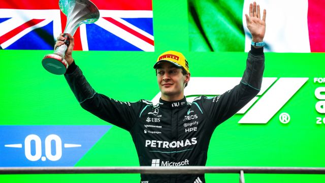 Chinese Grand Prix, Sunday, Jiri Krenek RUSSELL George (gbr), Mercedes AMG F1 Team W17, portrait trophy podium during the Formula 1 Heineken Chinese Grand Prix 2026, 2nd round of the 2026 Formula One World Championship from March 13 to 15, 2026 on the Shanghai International Circuit, in Shanghai, China - Photo Florent Gooden / DPPI