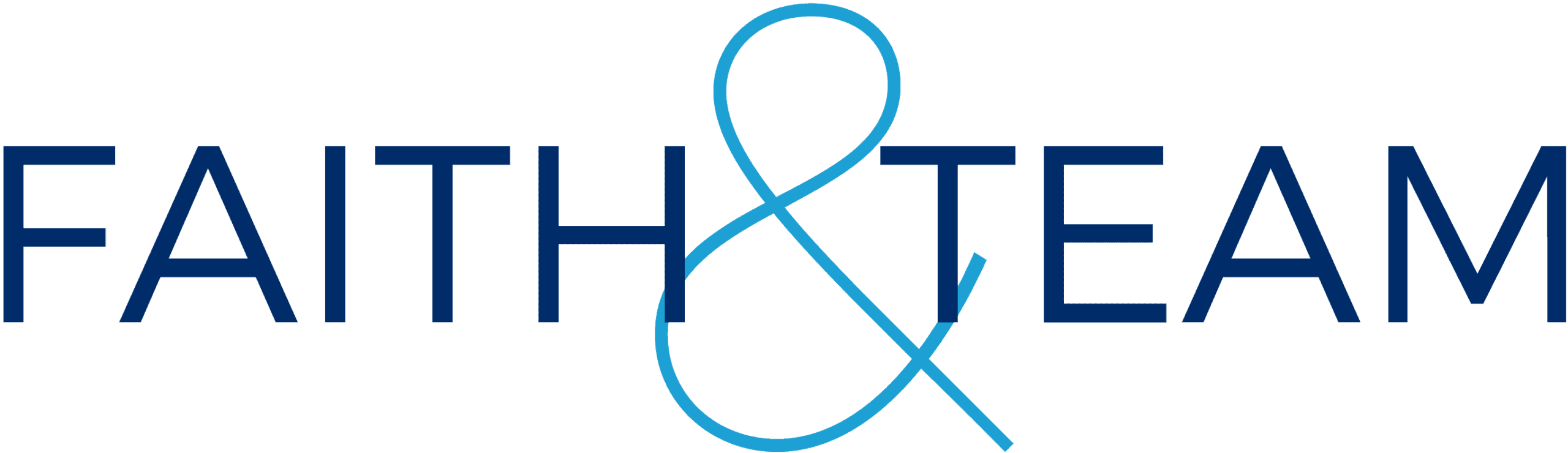 Faith & Team logo with blue lettering and an elegant ampersand symbol, showcasing the powerful combination of faith and teamwork.