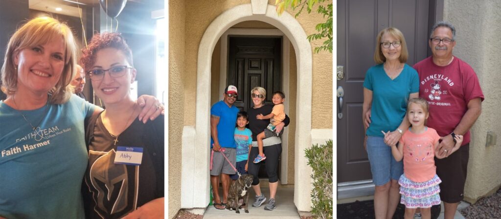 Faith Harmer with clients and family outside a home.