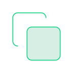 Two overlapping rounded square outlines in turquoise, representing layered holographic labels with quick production capabili…