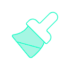 Cleaning brush icon in turquoise with diagonal lines indicating a sweeping motion, representing dashboard maintenance and co…