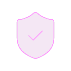 Pink shield icon with checkmark, representing secure product verification through QR code scanning for authentic branded ite…