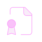 Pink holographic security label with ribbon banner and QR code verification icon for product authentication.