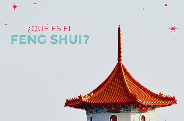 Árbol de pagoda con fondo claro y estrellas rojas, relacionado con el Feng Shui y la cultura china.