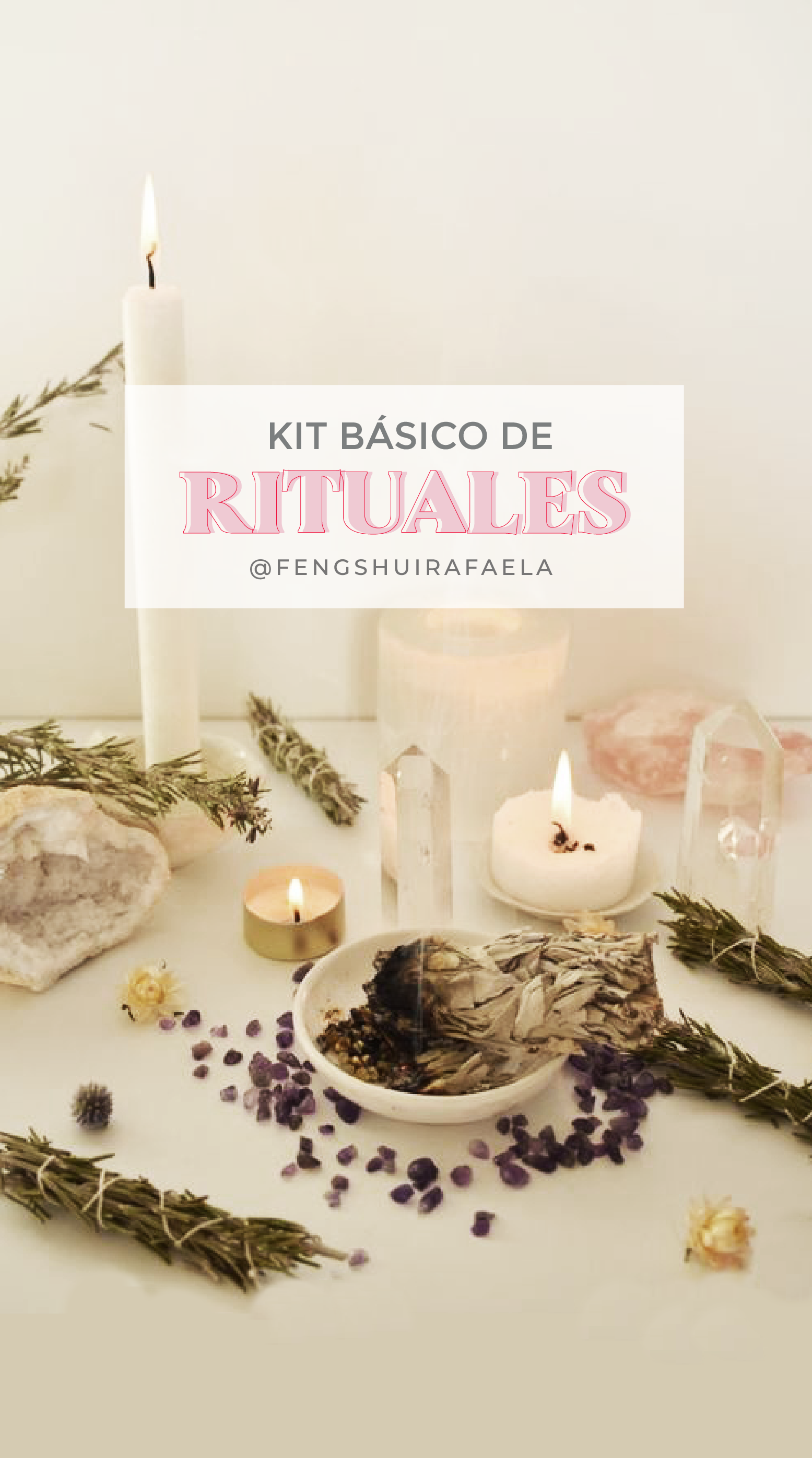Imagen de velas, cristales y plantas para rituales de bienestar.