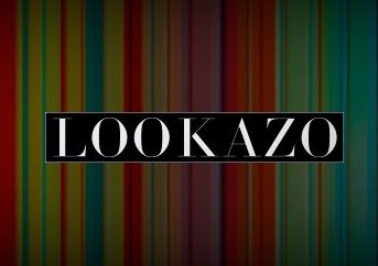 Logo con fondo de rayas multicolores y texto "LOOK AZO" en blanco y negro.