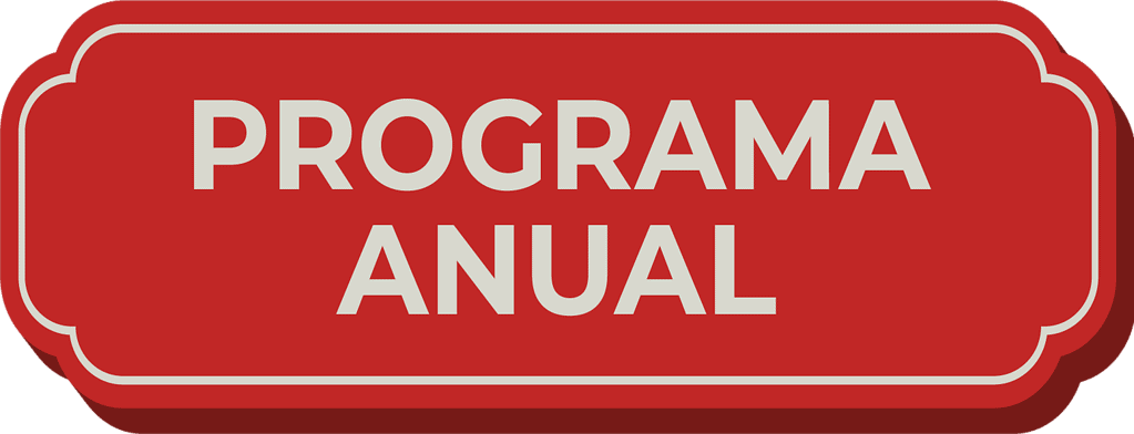 Logo del programa anual en fondo rojo con borde blanco y texto en blanco.