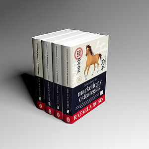 Libros de calendario de estrategias y marketing de Rafel A. Rubin con un caballo en la portada.