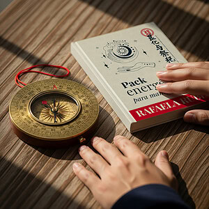 Brújula y libro de energía para la meditación y el equilibrio espiritual.
