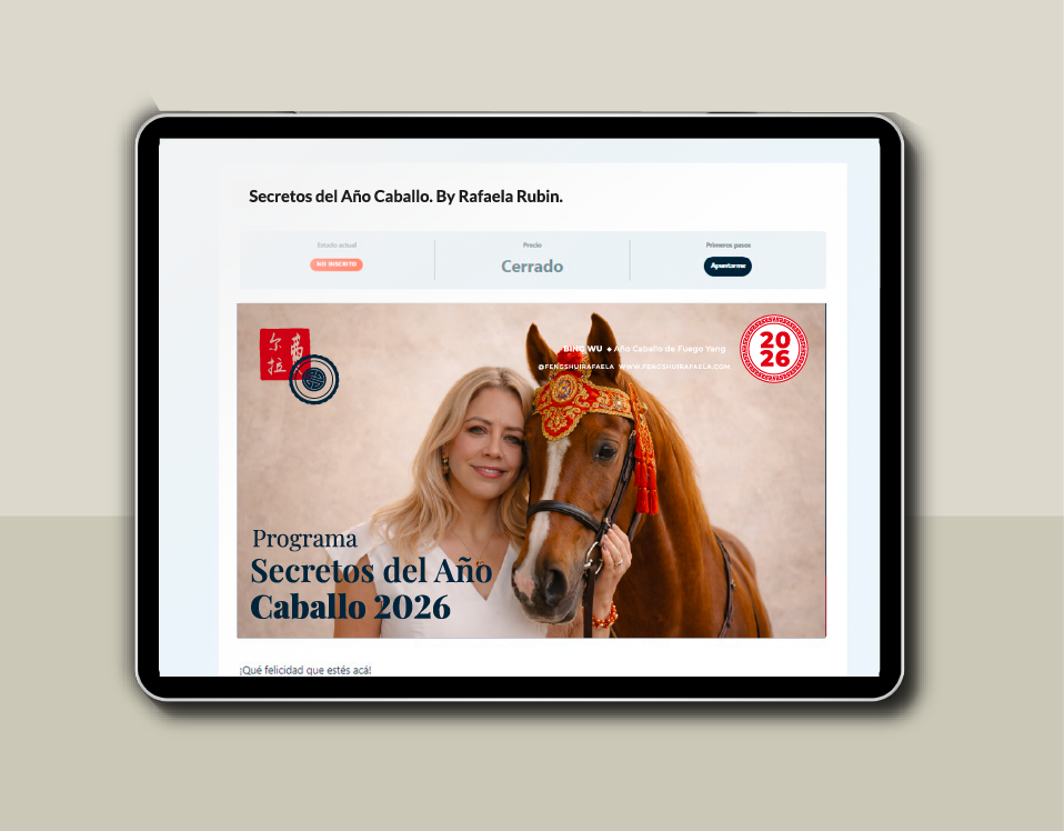 Programa secretos del año caballo 2026 con mujer y caballo en pantalla.