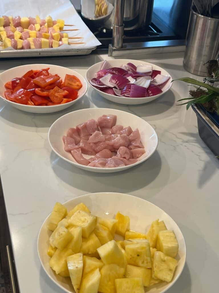 Picture of the raw ingredients for Pineapple Chicken Kabobs.